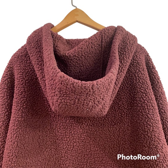 American Eagle Outfitters Teddy Sherpa Hoodie Jacket Brown - M - Picture 4 of 6